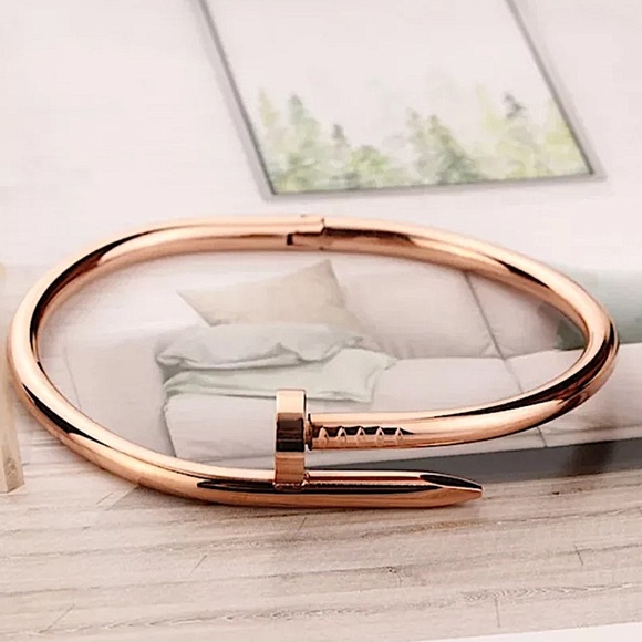 Rose Gold Nail Screw Bangle Bracelet - Picture 9 of 14
